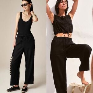 J.CREW Linen Black Wide Leg Drawstring Pull On Pants Trousers